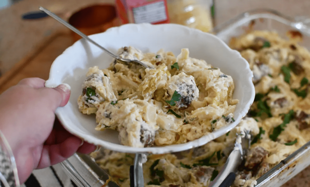 Keto Sausage Cabbage Casserole with Fettuccini Alfredo