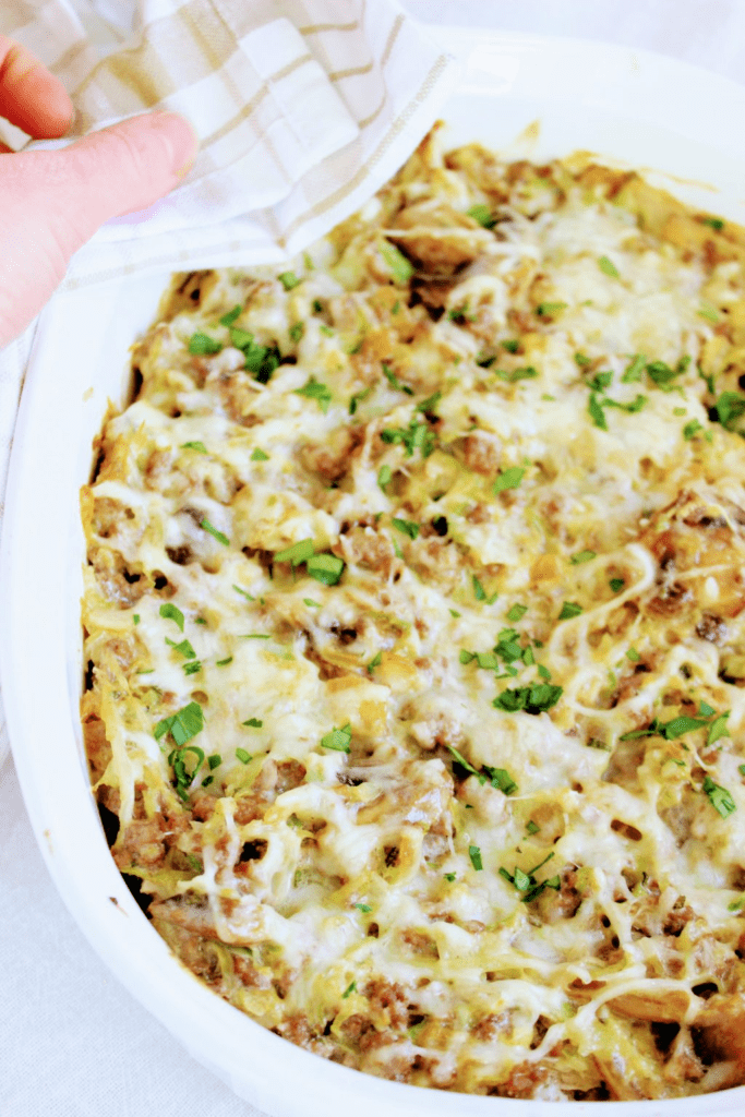 Keto Ground Beef Stroganoff Casserole with Cabbage