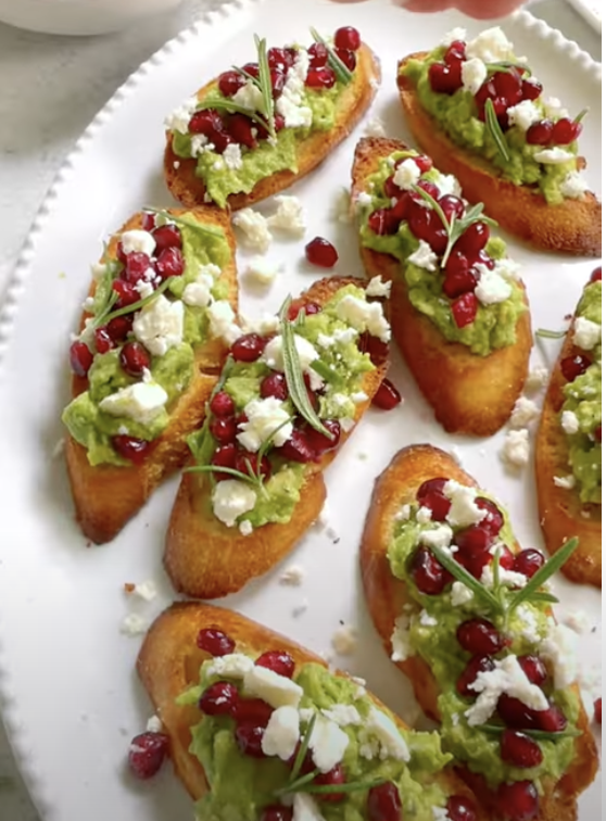 Whipped Feta & Avocado Crostini with Pomegranate