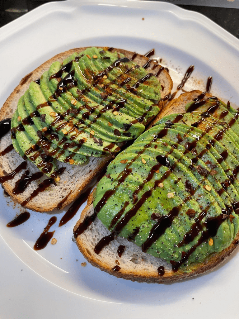 Avocado Toast with Tomatoes, Feta Balsamic Glaze On Sourdough