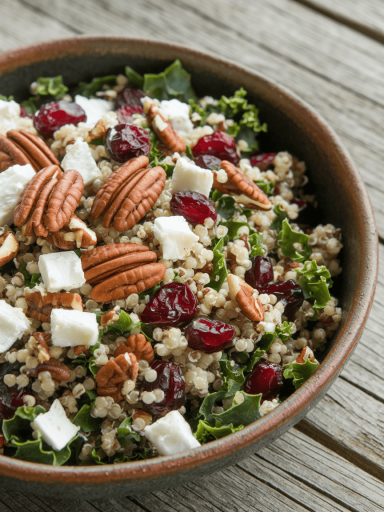 Cranberry Kale Quinoa Salad with Candied Pecans