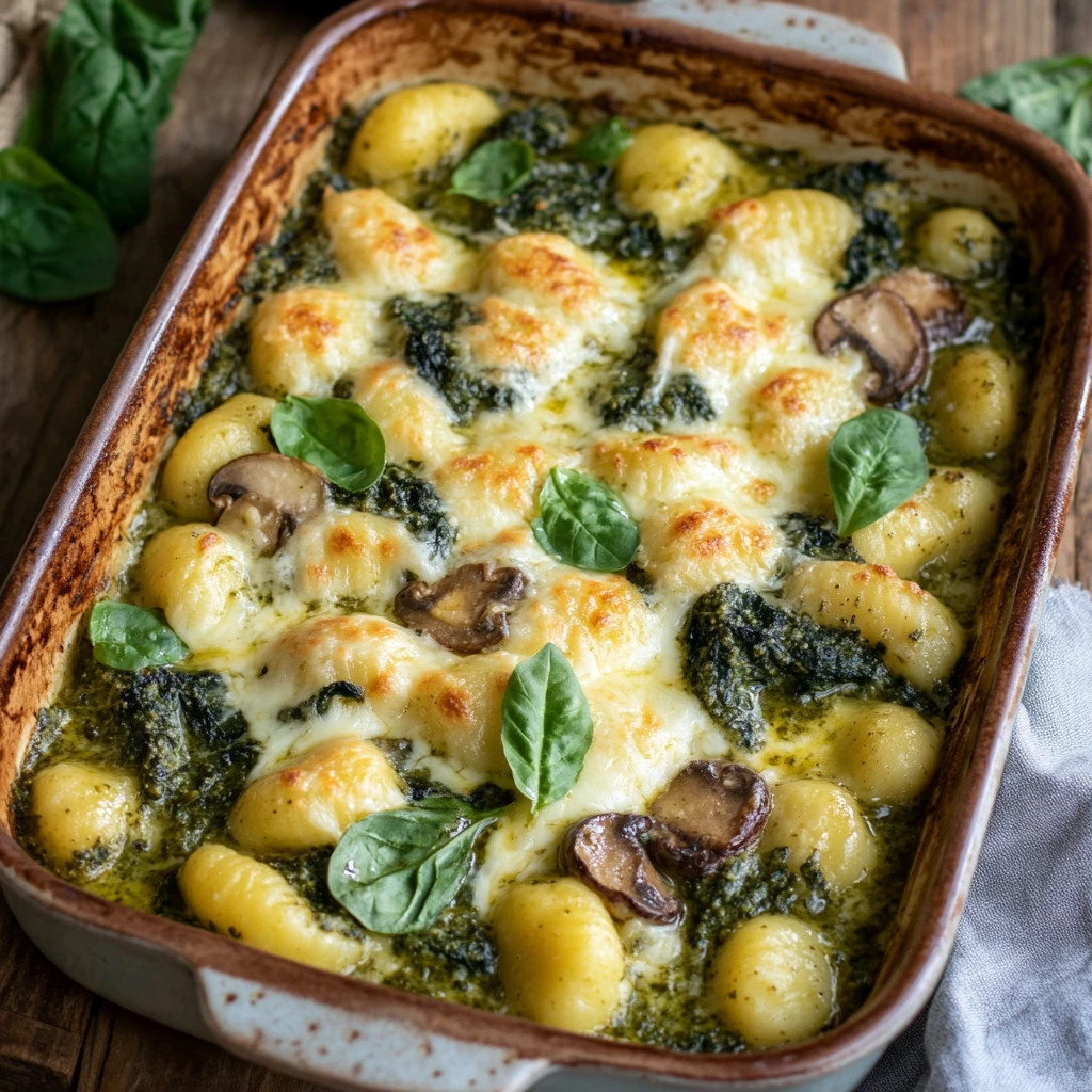 Creamy Pesto and Spinach Gnocchi Bake