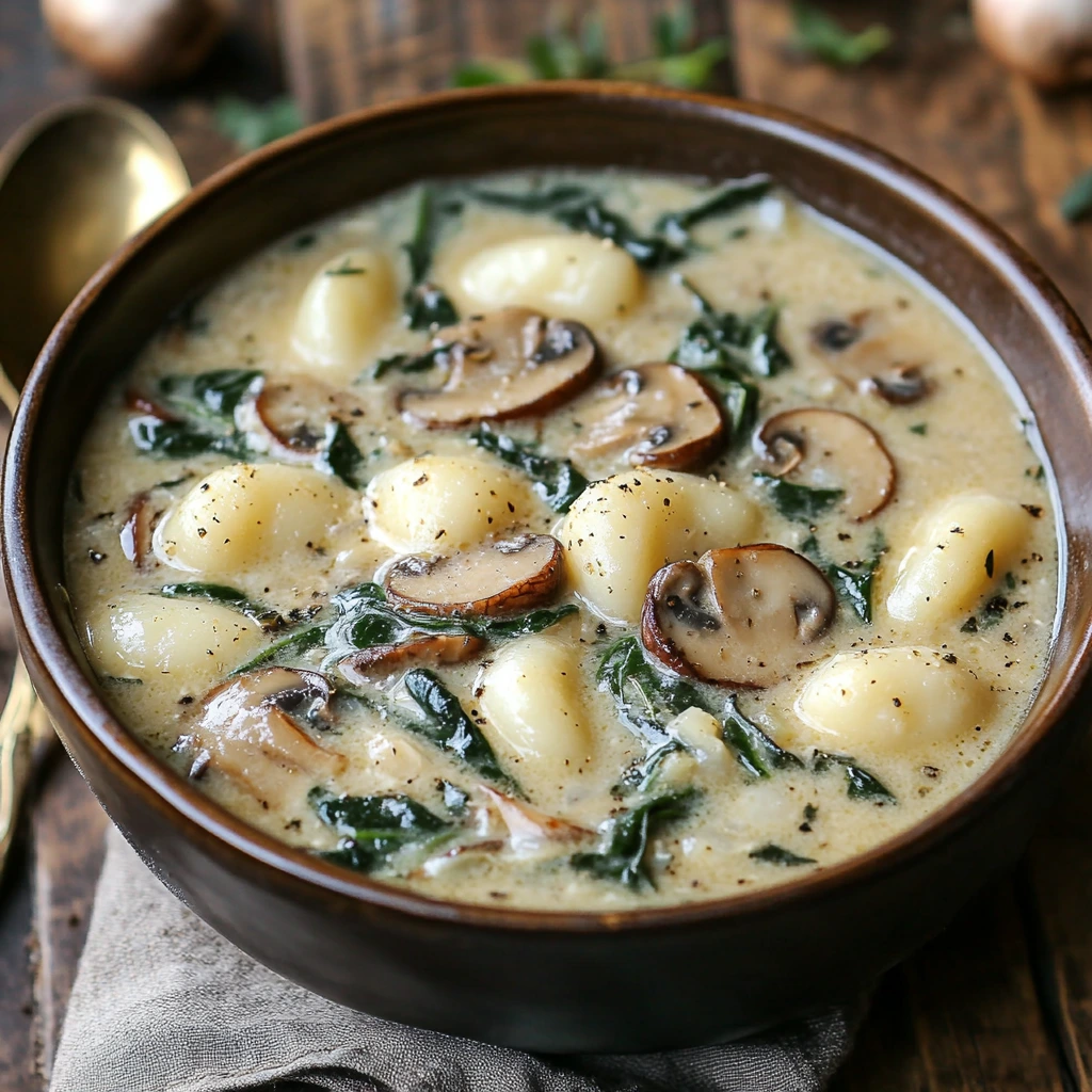 Creamy Spinach and Mushroom Gnocchi Soup