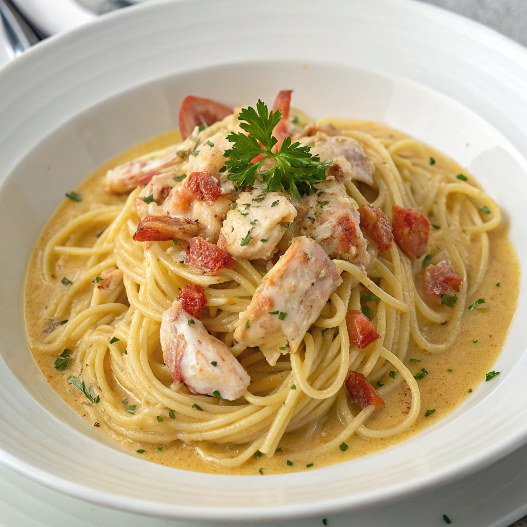 Crab Carbonara with Spaghetti