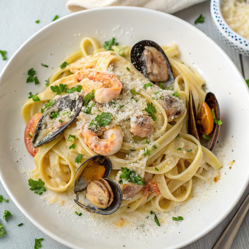Creamy Garlic Seafood Linguine