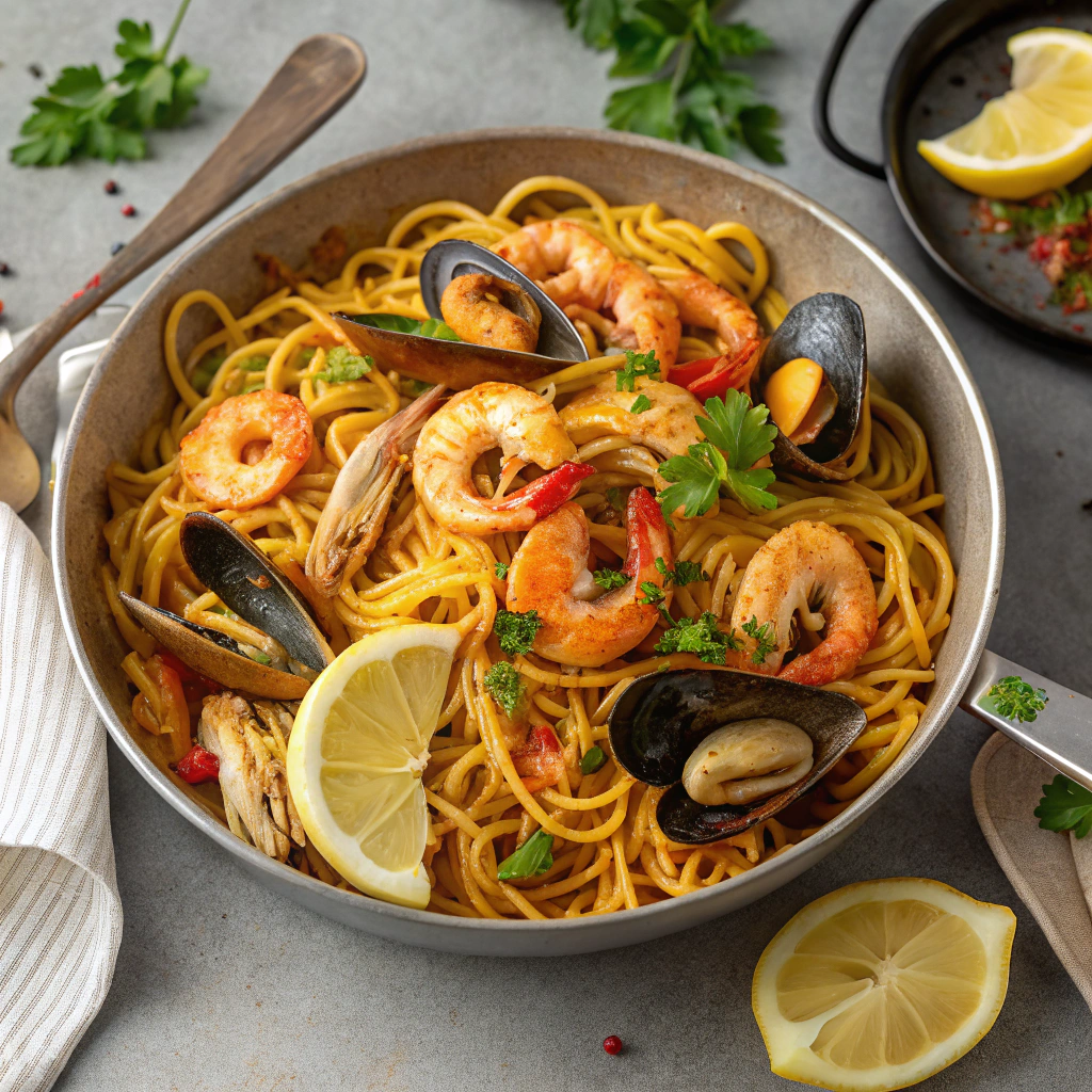 Spanish Fideuà with Mixed Seafood